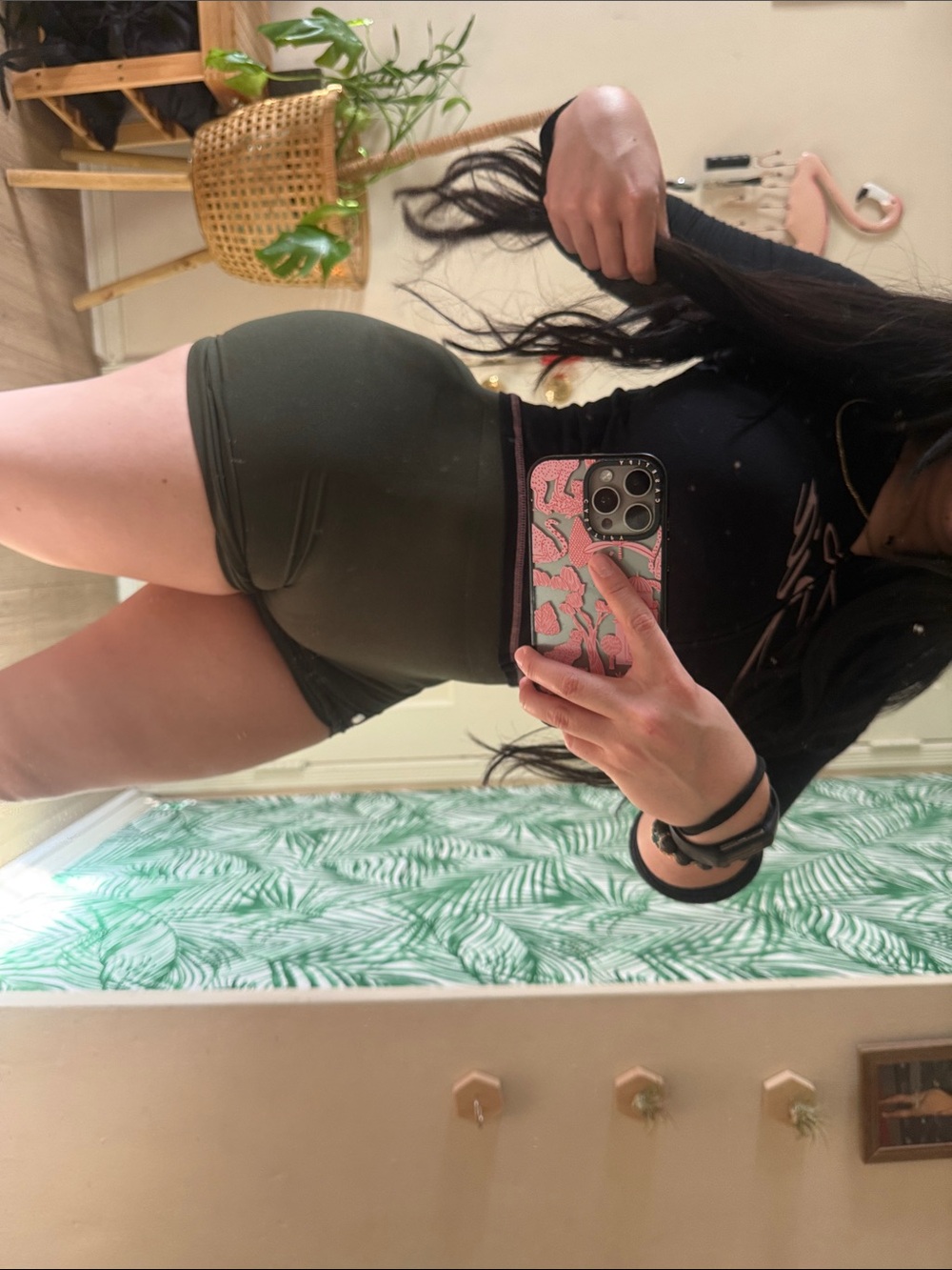High-Rise Olive Green Women's Shorts - Picture 7 of 8